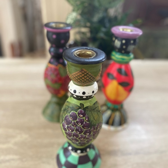 Colorful Hand-Painted Candle Holders Set of 3 - Picture 5 of 15